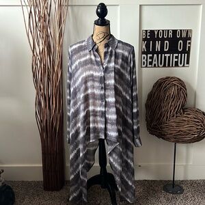 Cato Shear Gray Muted Striped Hi Low Blouse